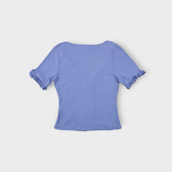 & OTHER STORIES Cropped Ruffle Cardigan Knit Womens Size Small Baby Blue - Picture 6 of 8